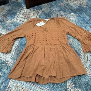 Hem & Thread Women's Brown Blouse with Eyelet Design